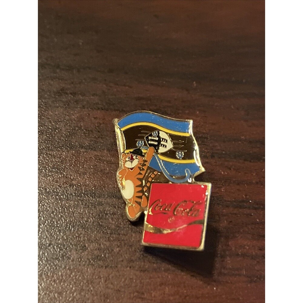 Vintage 1988 Seoul Olympics Coca Cola Hodori Tiger Swaziland Flag Lapel Pin